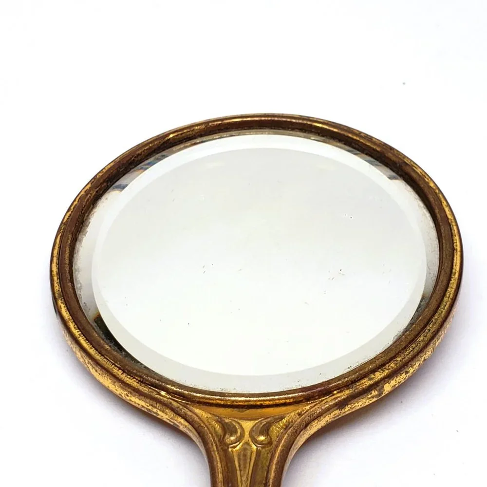 Art Noveau Vanity Mirror Lot Chatelaine Hand Beveled Antique Daisy Flower